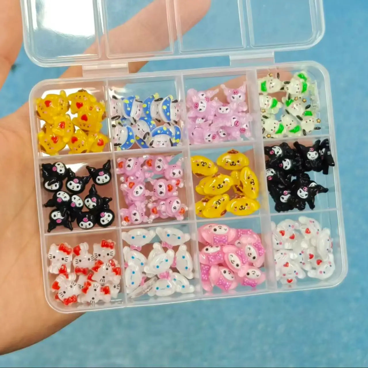 120PCS Boxed Mixed Sanrio Nail Charms Kuromi Cinnamoroll My Melody Resin Nail Decor DIY Manicure Nail Art Accessories