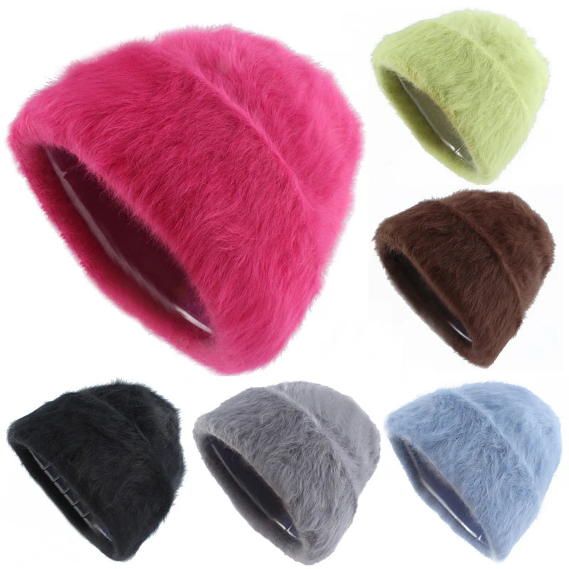 Winter Hats For Women Long Rabbit Fur Warm Beanie Bonnet Female Caps Men Fashion Solid Colors Real Fur Knitted Hat