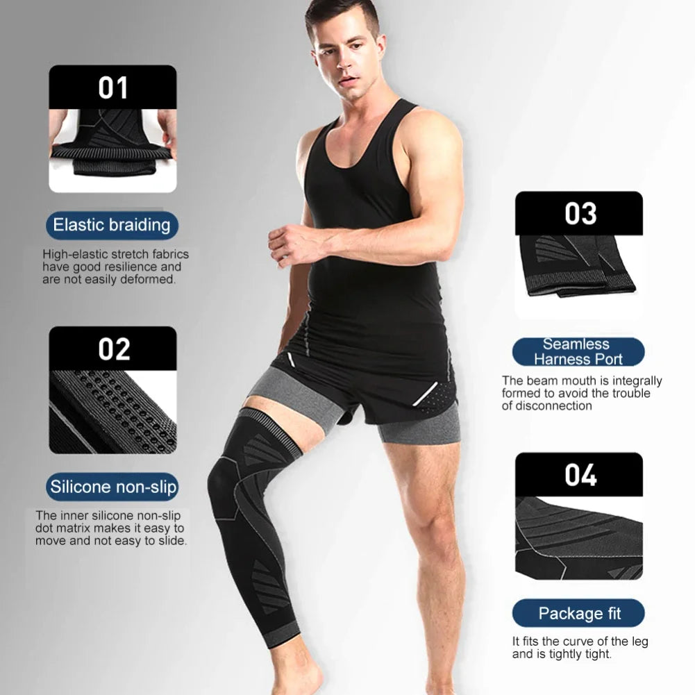 BraceTop 1 PC Full Leg Sleeves Long Compression Leg Sleeve Knee Sleeves Protect Leg, for Man Women Basketball, Arthritis Cycling