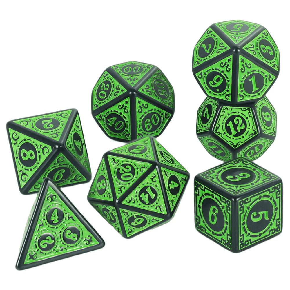 DNDGame Polyhedral Dice Set with Textures Pattern 7pcs of D4 D6 D8 D10 D% D12 D20 for RPG Board Game Accessories