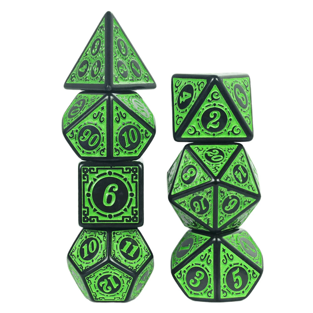 DNDGame Polyhedral Dice Set with Textures Pattern 7pcs of D4 D6 D8 D10 D% D12 D20 for RPG Board Game Accessories