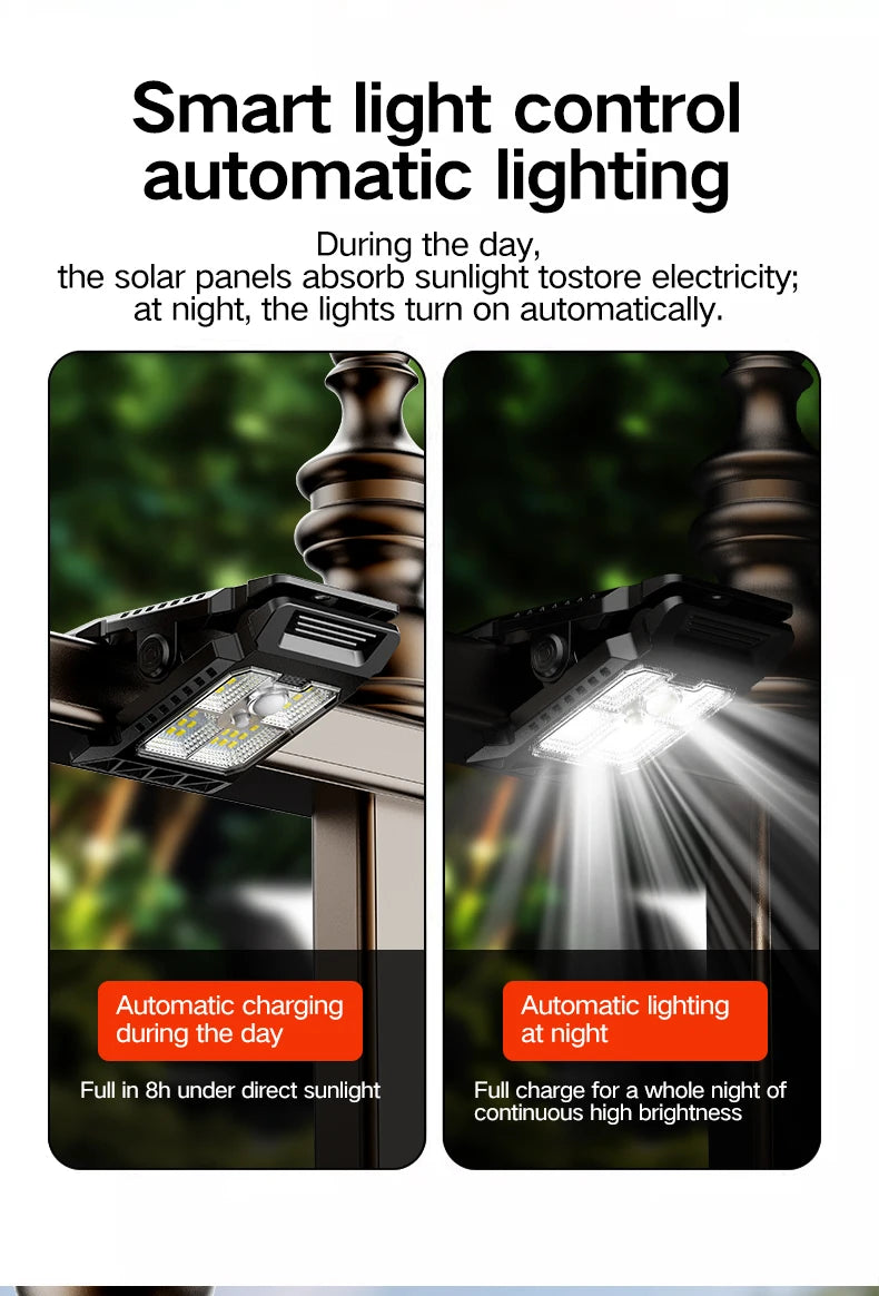 Outdoor Solar Light Clamp On Motion Sensor Lights Waterproof Work Light 3 Light Modes Camping Lamp Fence Walls Garage Led Lamps
