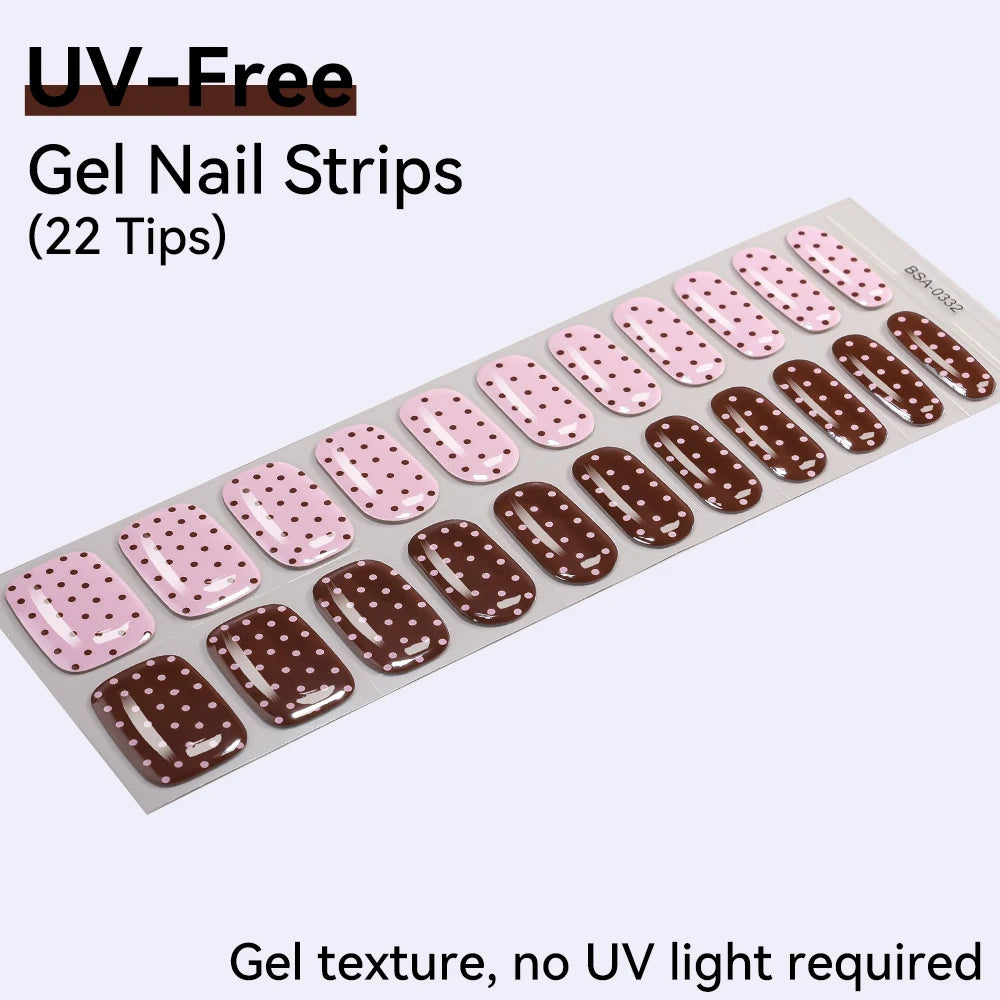 UV FREE Fully Cured Gel Nail Strips 16/22 Tips Self Adhesive Gel Nail Stickers DIY Nail Art Manicure DON'T NEED UV LAMP