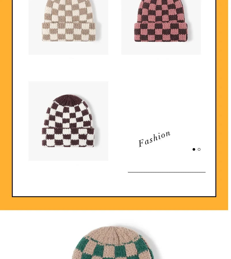 Winter Hats for Woman New Men Beanie Knitted Hat Girl Black White Check Plaid Chess Beanie Gorros Warm Bonnet Ladies Casual Cap