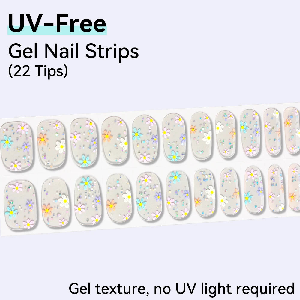 UV FREE Fully Cured Gel Nail Strips 16/22 Tips Self Adhesive Gel Nail Stickers DIY Nail Art Manicure DON'T NEED UV LAMP