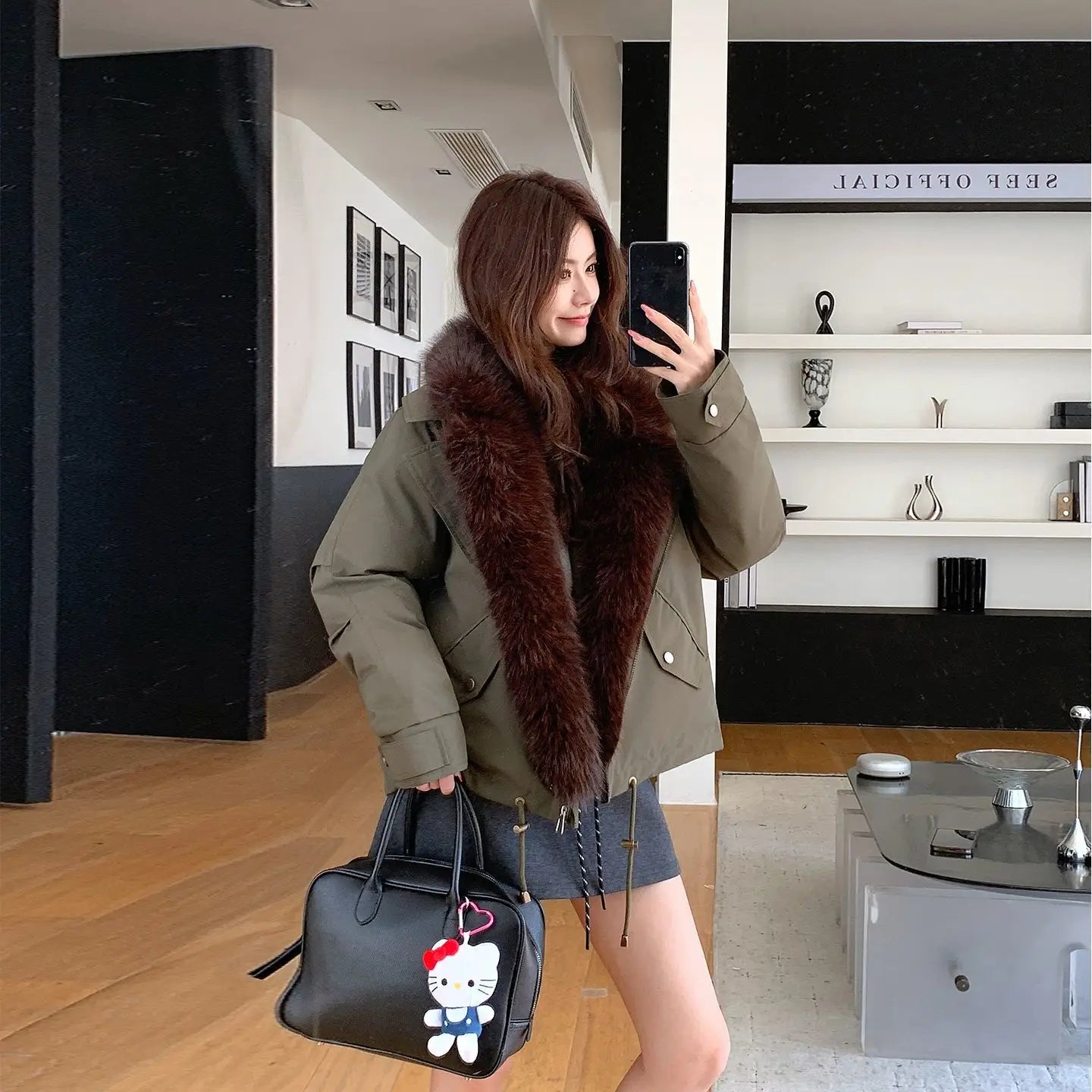 Autumn Winter New Style Fashionable Foreign Trade  Winter Jacket for Women  A Charming Elegant Hooded Mid-length Cotton Coat