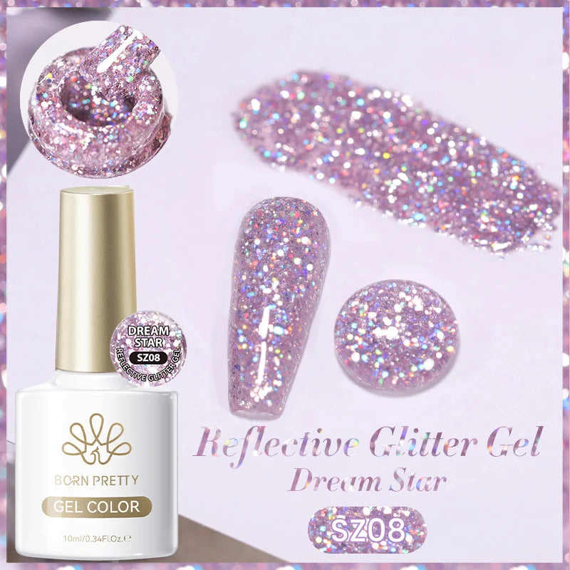 BORN PRETTY 10ml Sliver Reflective Gel Polish Sparking Glitter Semi Permanent Varnish Nail Art Soak Off Gel Varnish Manicure