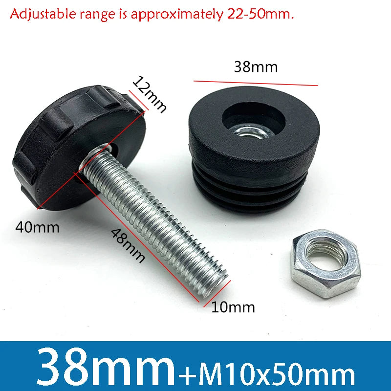 1-10Pcs Table Leg Plug With Nut and Adjustable Feet M8/M0x50/100mm Black Square/Round Furniture Rack Height Adjustable Foot Cup