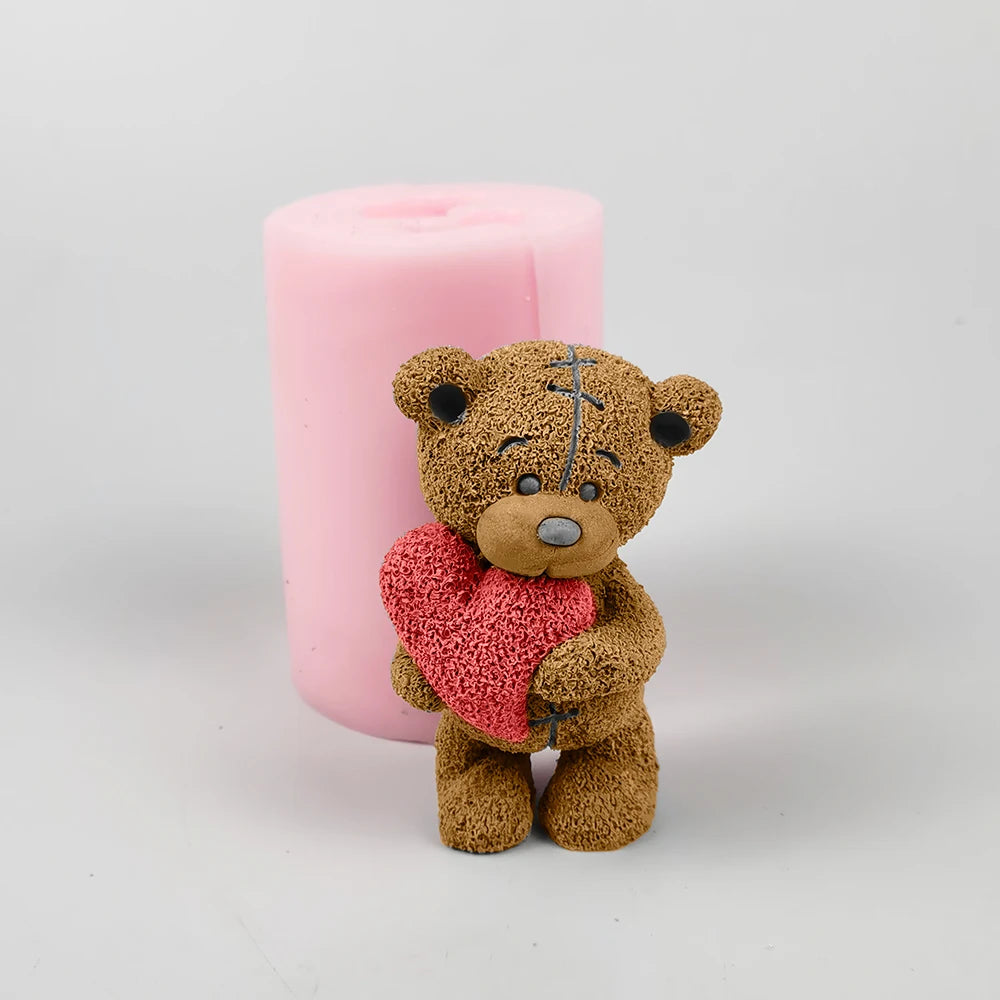 Hot-selling Teddy Bear with Hat Silicone Mold Fondant Mould Chocolate Mousse Cake Molds Bear with love Candle Silicone Mold