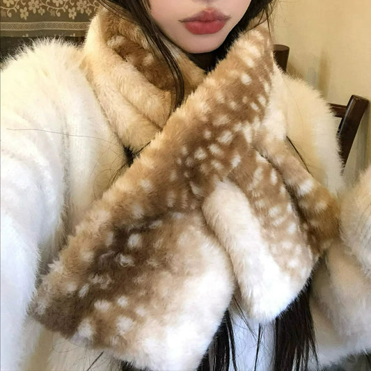Winter Harajuku Elk Plush Scarf Christmas Gift Padded Warm Scarf Caps Set Cosplay Cute New Year Decoration Accessories