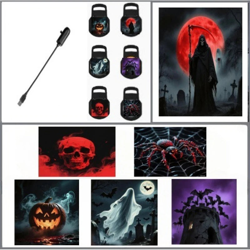 Halloween Projector Decor, Ghost Bat Spider Skeleton Pattern Projection Ornament Glowing Effect, Halloween Atmosphere Decoration