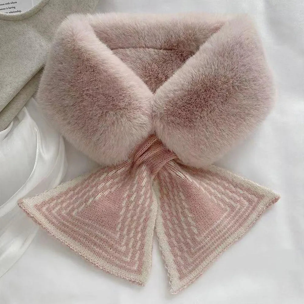 Fashion Accessory Solid Color Winter Neck Warmer Thicken Neck Warmer Cross Collar Scarf Faux Rabbit Fur Scarf for Women Girls