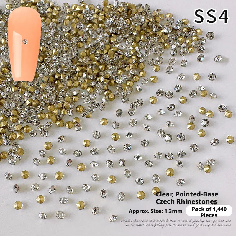 YYM 1440PCS Glitter AB Clear Nail Rhinestones Pointed Bottom Round Glass Crystal Nail Diamond Gems Nail Art Decor Accessories