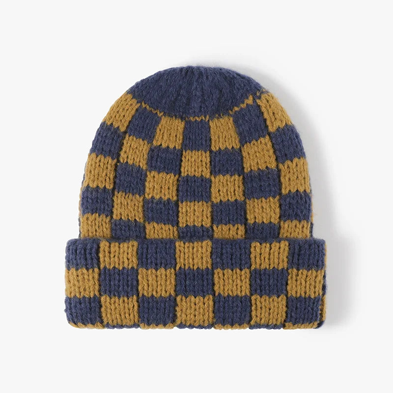 Winter Hats for Woman New Men Beanie Knitted Hat Girl Black White Check Plaid Chess Beanie Gorros Warm Bonnet Ladies Casual Cap