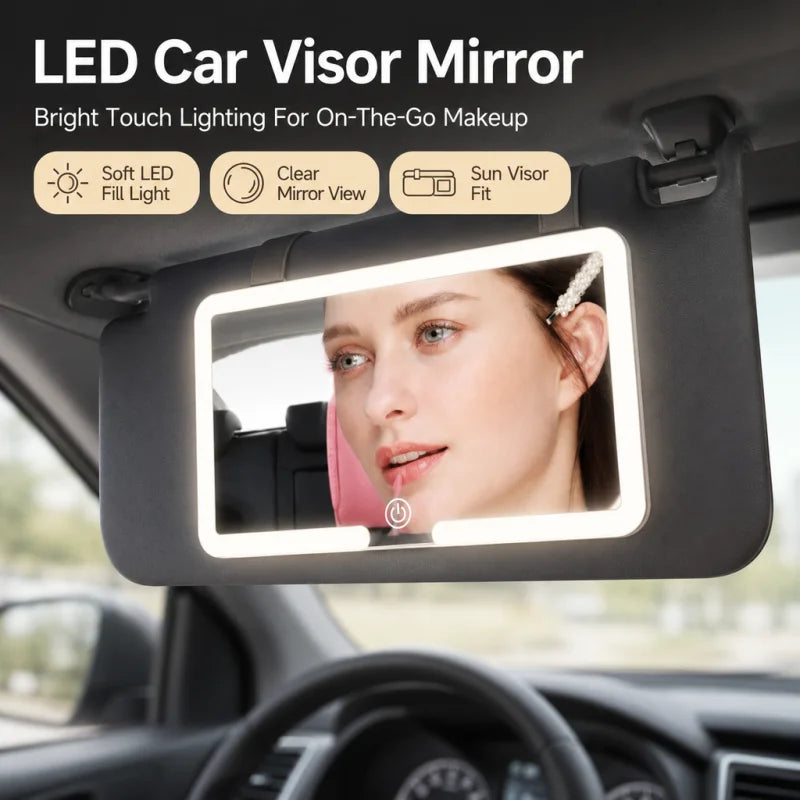 Car Sun Visor Makeup Mirror LED Touch Screen Charging Adjustable Brightness Auto Vanity MirrorInterior Makeup HD Mirror