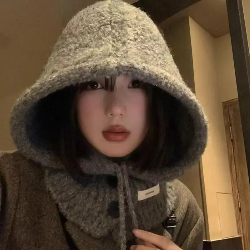 Luxury Winter Knitted Balaclava 1pcs Thicken Hat Neckerchief Winter Accessories Hooded Hat Ear Protection Scarf Cap Cold Weather