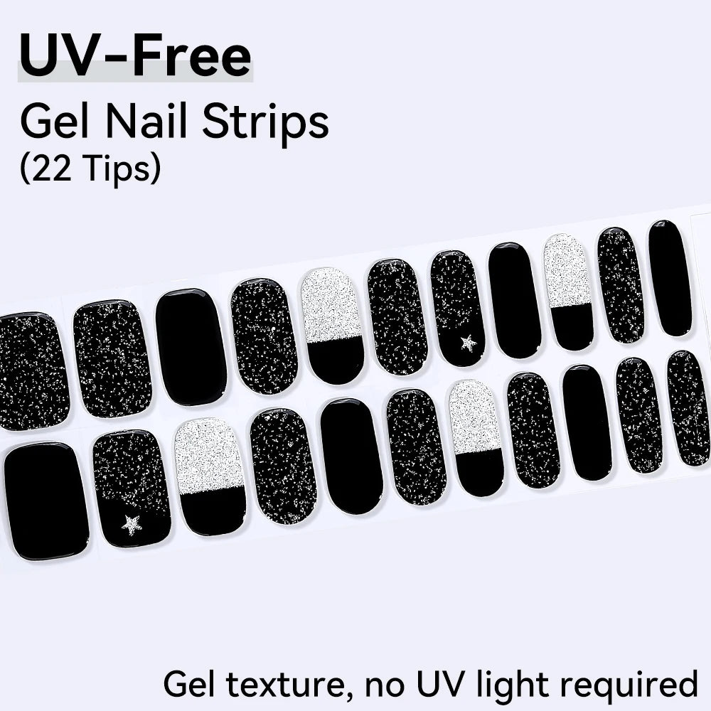 UV FREE Fully Cured Gel Nail Strips 16/22 Tips Self Adhesive Gel Nail Stickers DIY Nail Art Manicure DON'T NEED UV LAMP