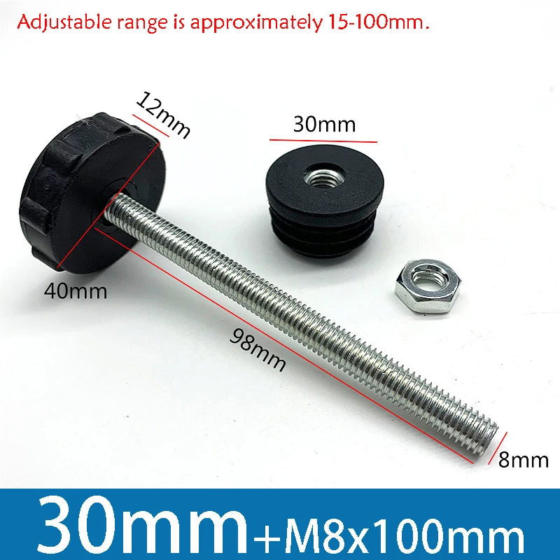 1-10Pcs Table Leg Plug With Nut and Adjustable Feet M8/M0x50/100mm Black Square/Round Furniture Rack Height Adjustable Foot Cup