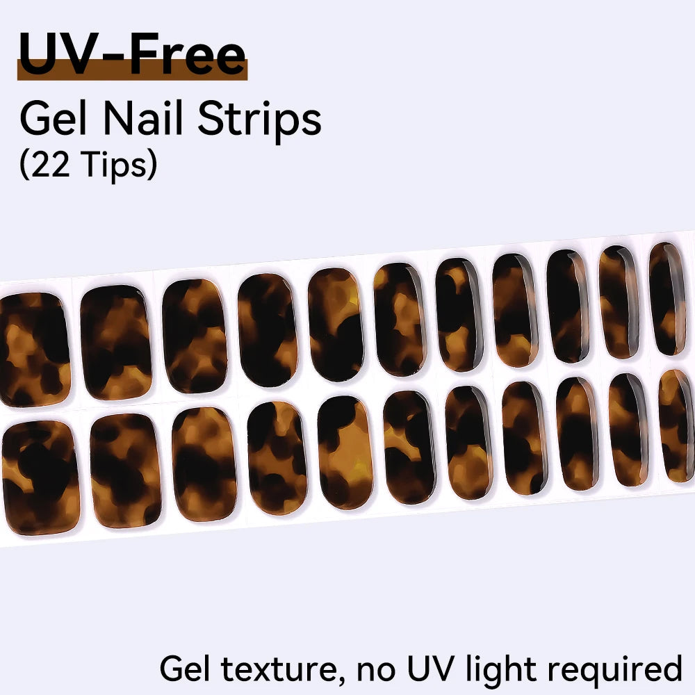 UV FREE Fully Cured Gel Nail Strips 16/22 Tips Self Adhesive Gel Nail Stickers DIY Nail Art Manicure DON'T NEED UV LAMP