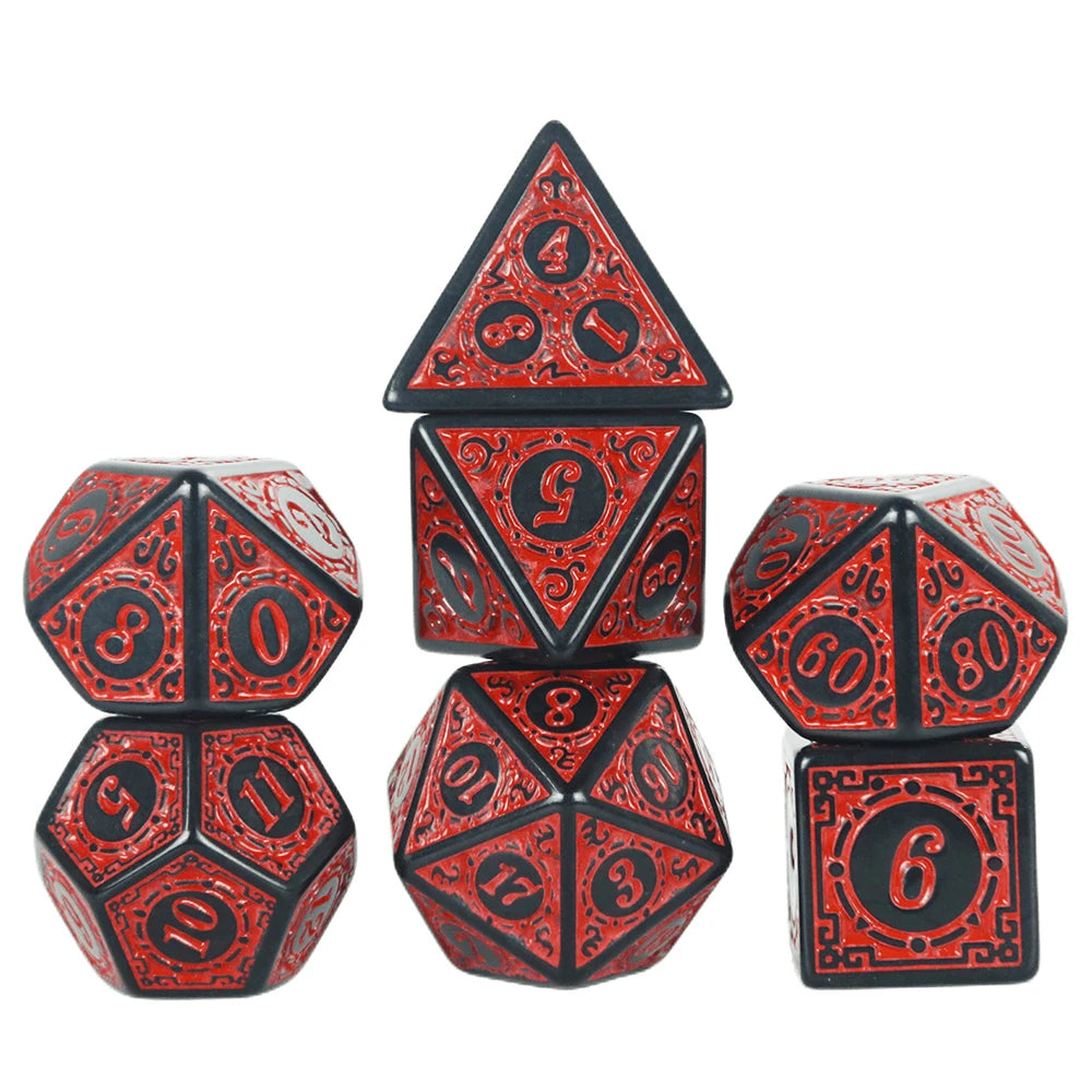 DNDGame Polyhedral Dice Set with Textures Pattern 7pcs of D4 D6 D8 D10 D% D12 D20 for RPG Board Game Accessories