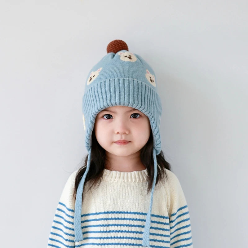 5 Colors Winter Girls Pink Hat Cute Ear Protection Cap Kids Warm Knitted Beanie Hats Outdoor Baby Headwear Accessories 2-8Y
