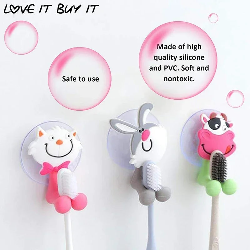 Cute Cartoon Animal Toothbrush Holder,Wall OuntedToothbrush Storage Rack,BathroomMultifunctional Wall Hook,Toothbrush Holder