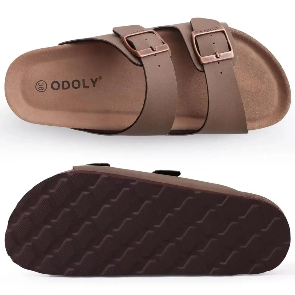 Comwarm Men's Cork Footbed Slides Sandals Arch Support Summer Outdoor Sandals with Adjustable Buckle Leisure Men Leather Slides