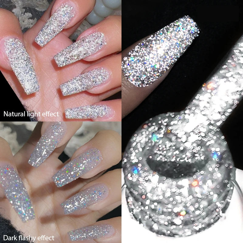 BORN PRETTY 10ml Sliver Reflective Gel Polish Sparking Glitter Semi Permanent Varnish Nail Art Soak Off Gel Varnish Manicure