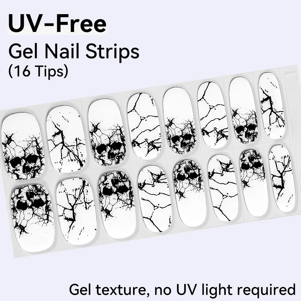 UV FREE Fully Cured Gel Nail Strips 16/22 Tips Self Adhesive Gel Nail Stickers DIY Nail Art Manicure DON'T NEED UV LAMP