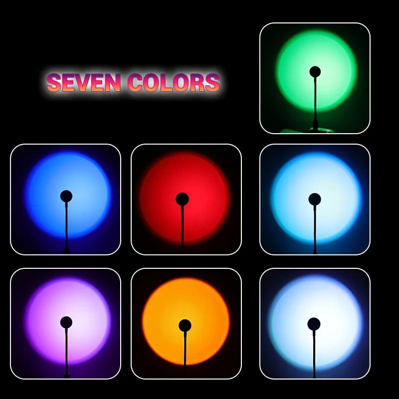 1Pc Colorful LED Sunset Lamp 7 Adjustable Colors USB Plug Play 360° Rotatable Mini Portable Atmosphere Light For Wall Ceiling Pa