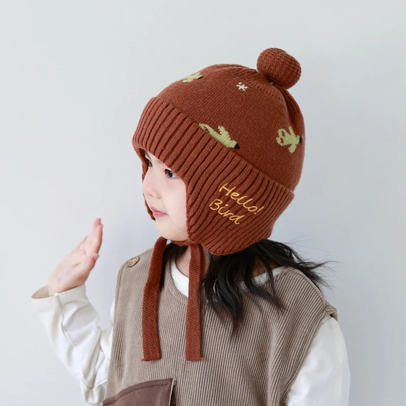 5 Colors Winter Girls Pink Hat Cute Ear Protection Cap Kids Warm Knitted Beanie Hats Outdoor Baby Headwear Accessories 2-8Y