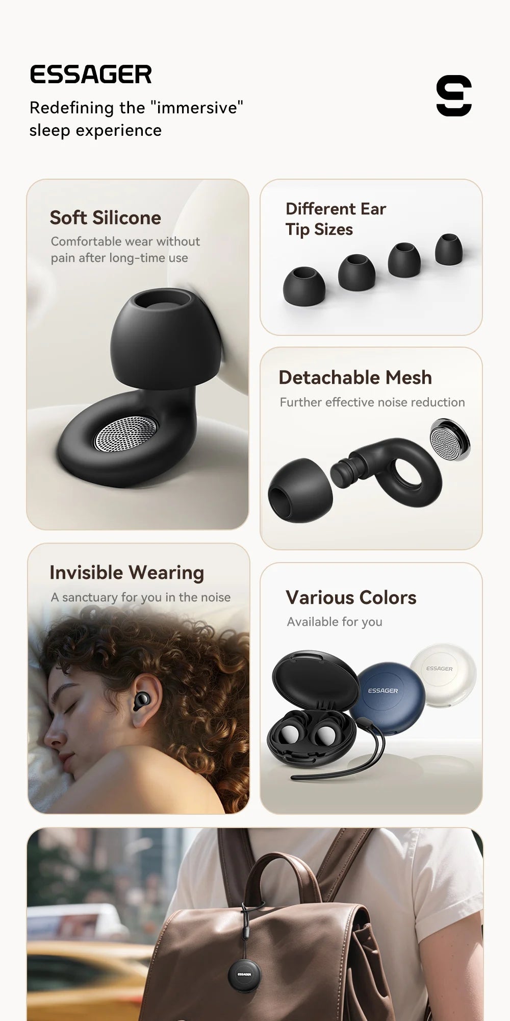 ESSAGER Noise Cancelling Ear Plugs for Sleeping Soft Silicone Sleep Earplugs Noise Reduction Earbuds for Sleep Work Study Travel