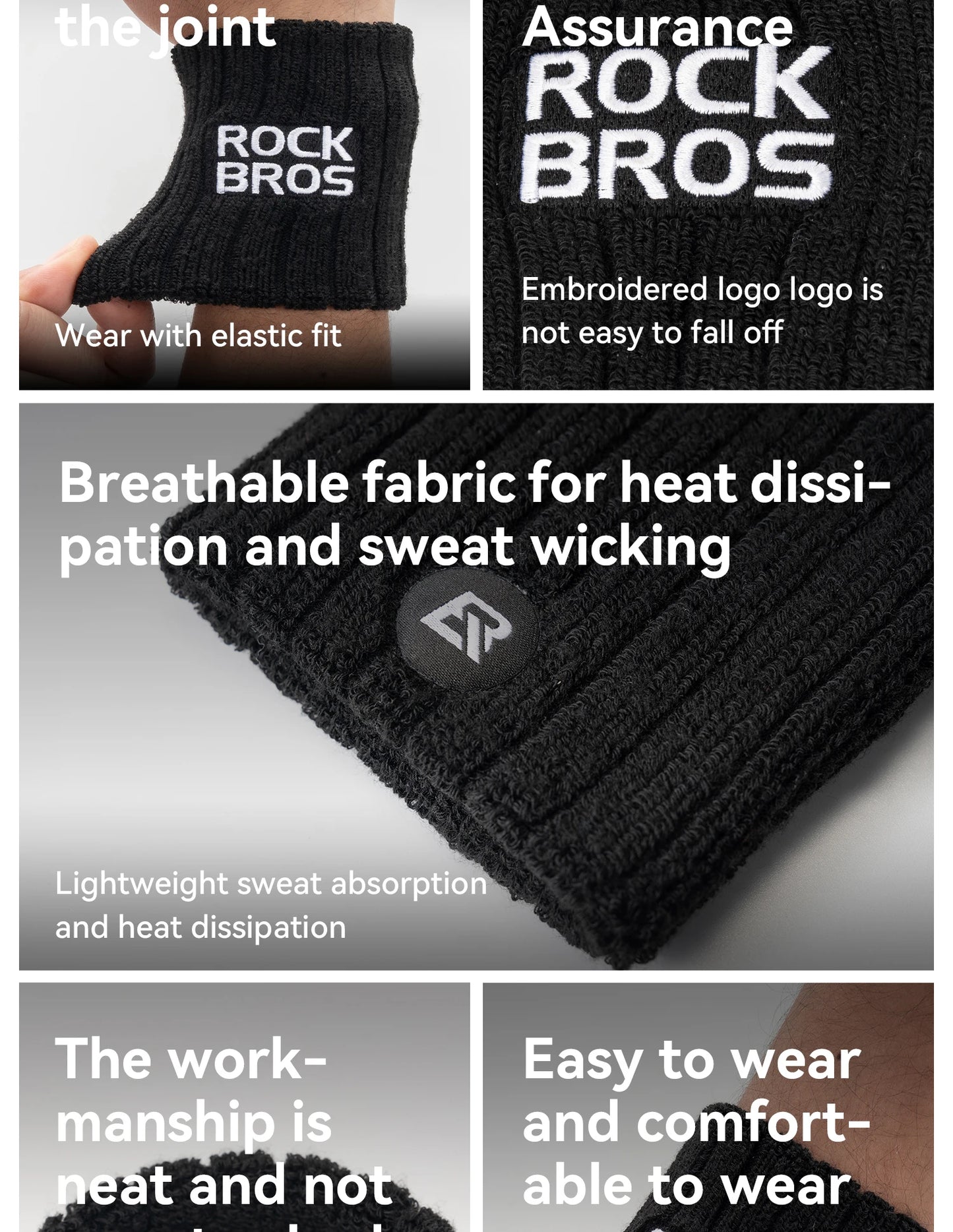 ROCKBROS Adjustable Wrist Support Brace Sweatbands Sports Wristband Wicking Athletic Sweatband for Tennis, Basketball, Running
