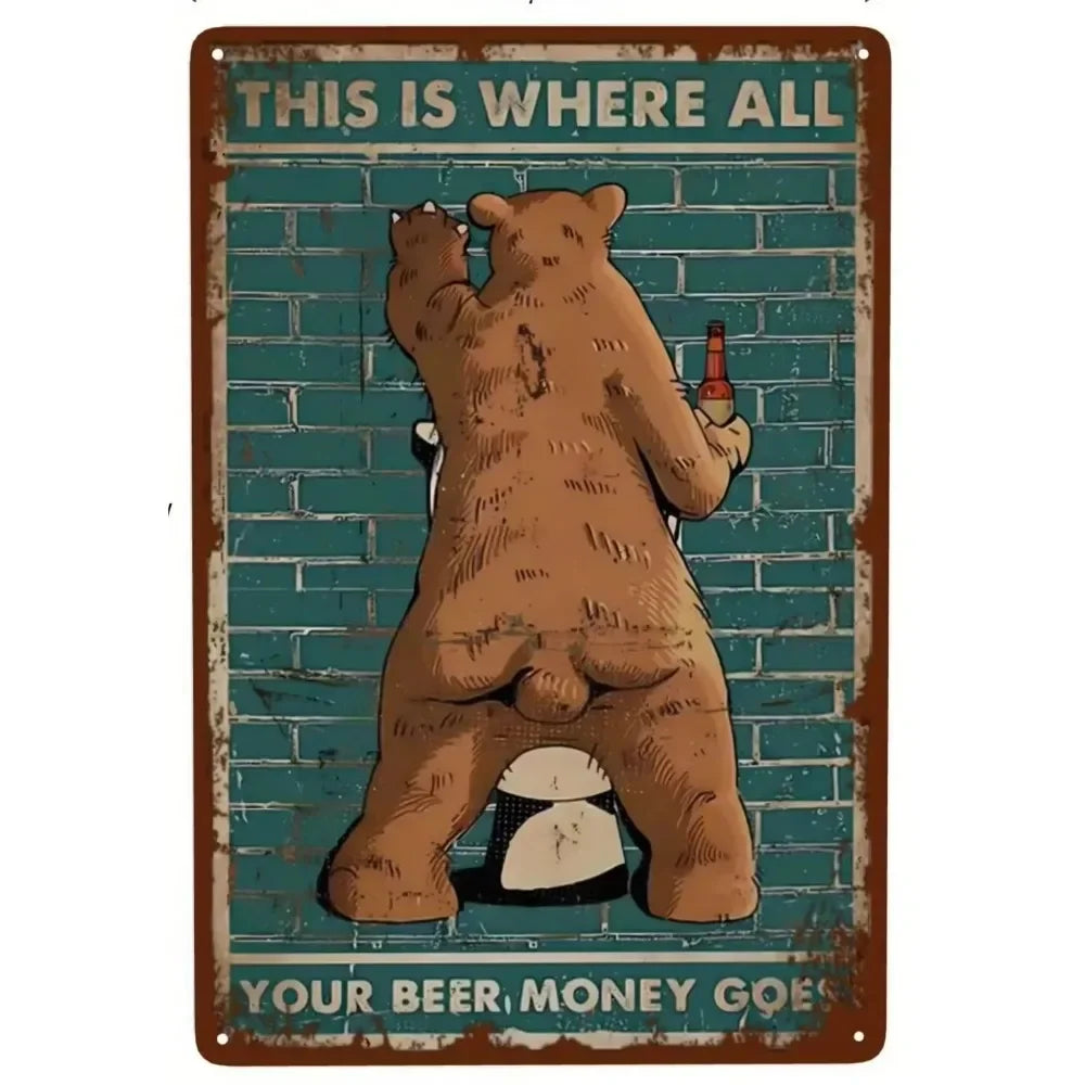 Bar tin painting，Alluring Funny Tin Sign - Retro - Style Toothbrush & Toilet Paper Tin Sign,Designed for Inviting Bathroom