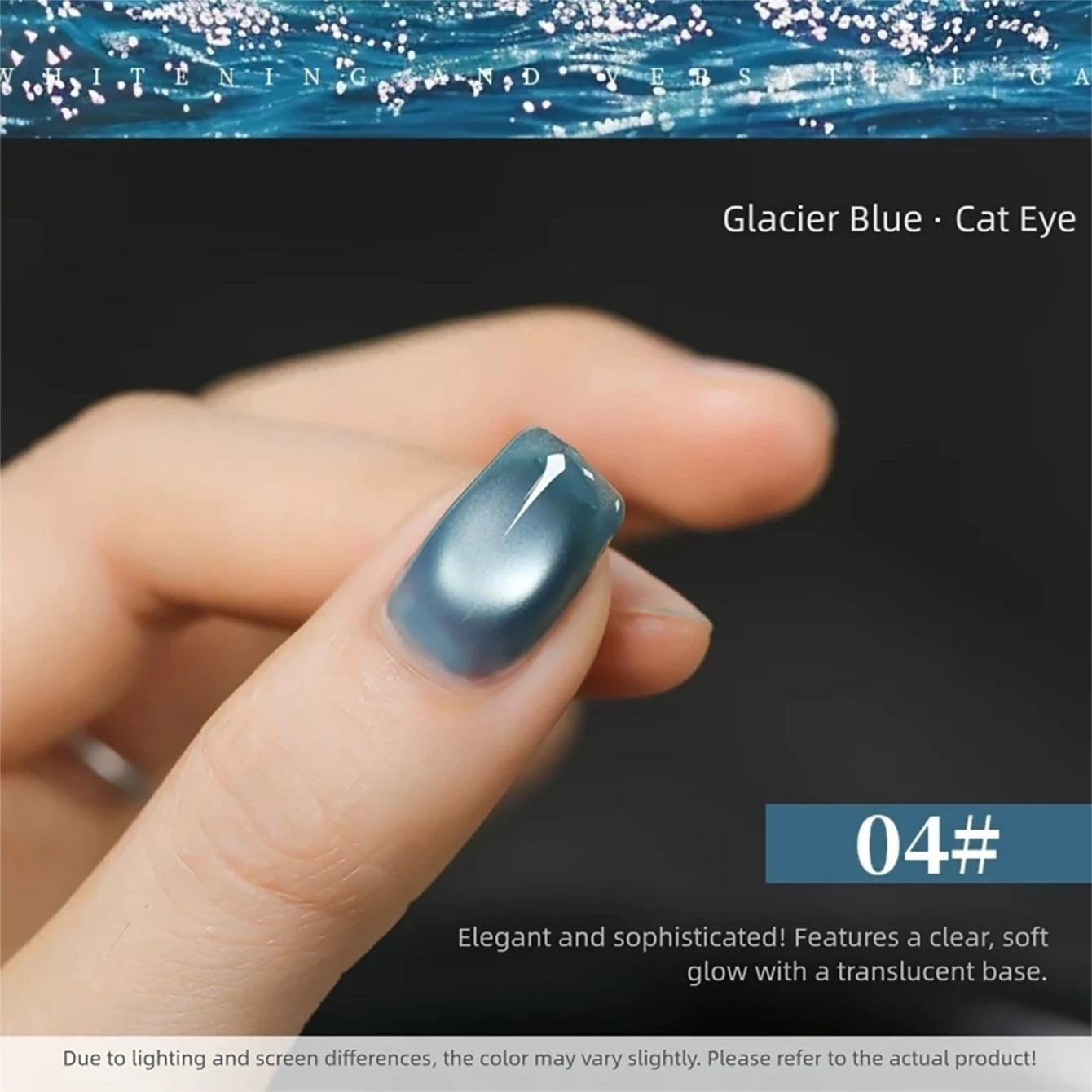 MIANEL 2026 Blue Moon Cat Eye Nail Gel Vibrant Sparkling Blue Glass Bead Effect Skin-Flattering Trendy Cat Eye Nail Art Manicure