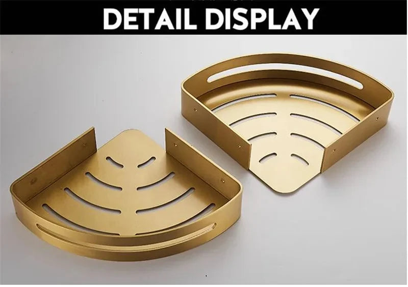 Corner Shelf Wall Mounted Bathroom Shelf Brushed Gold Aluminum Bath Shower Shelf Bath Shampoo Holder Corner shelf