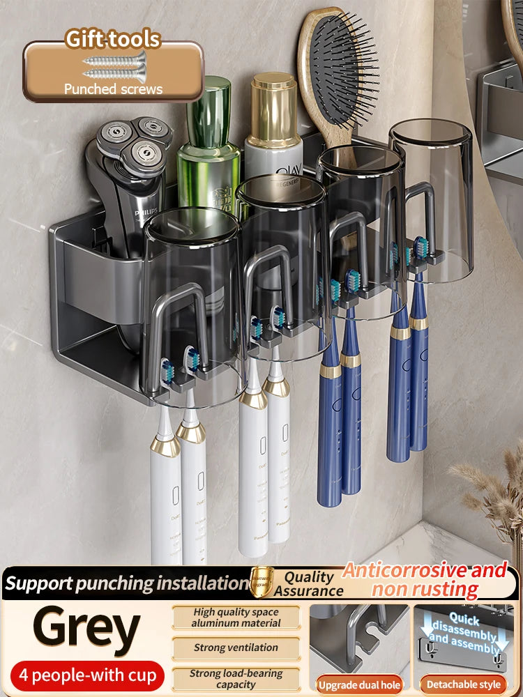 Toothbrush Holder Toothpaste Holder Electric Toothbrush Holder Space Aluminum Punch-Free Toilet Bathroom Shelf Rack