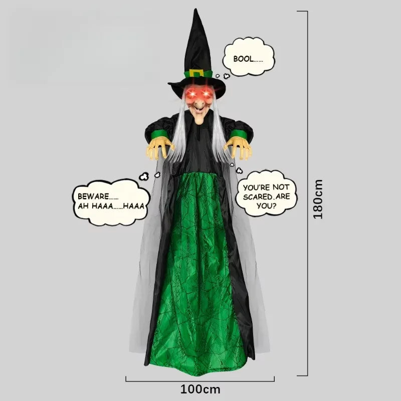 Halloween Life Size Talking Witch Purple Outdoor Spooky Scary Witch Animatronic Voice Controlled Glowing Screaming Decoration