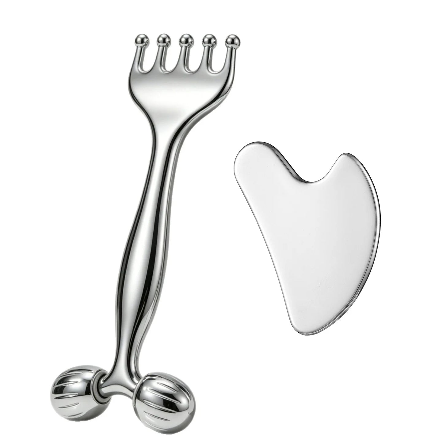 Stainless Steel Face Roller & Gua Sha, Facial Massager with Scalp Comb, Skin Lifting & Puffiness Reducing Massage Tools for Face