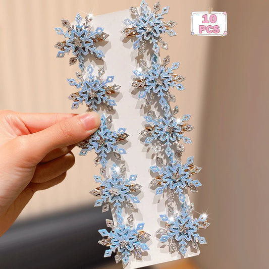 10 Piece Blue Snowflake Hairpins Set 3D Winter Elegance Hair Accessories for Women Daily Styling Holiday Parties Festive Gift