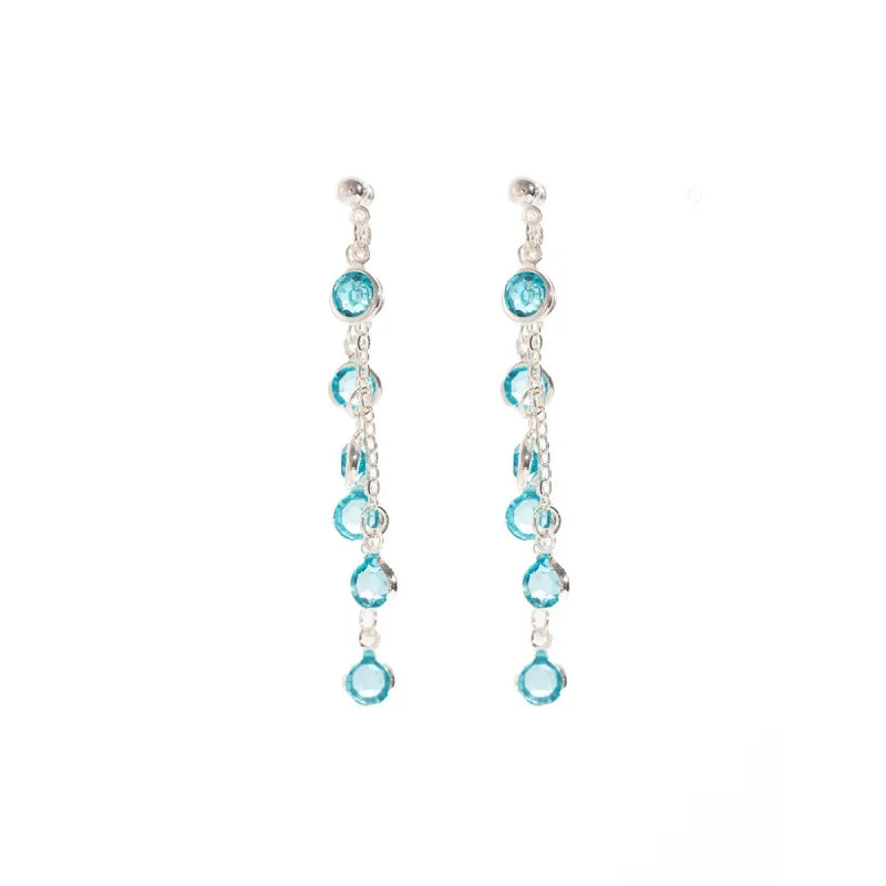 Sparkling Blue Crystal Water Droplet Tassel Earrings with Elegant Long Style And Unique Design For Women's Earrings