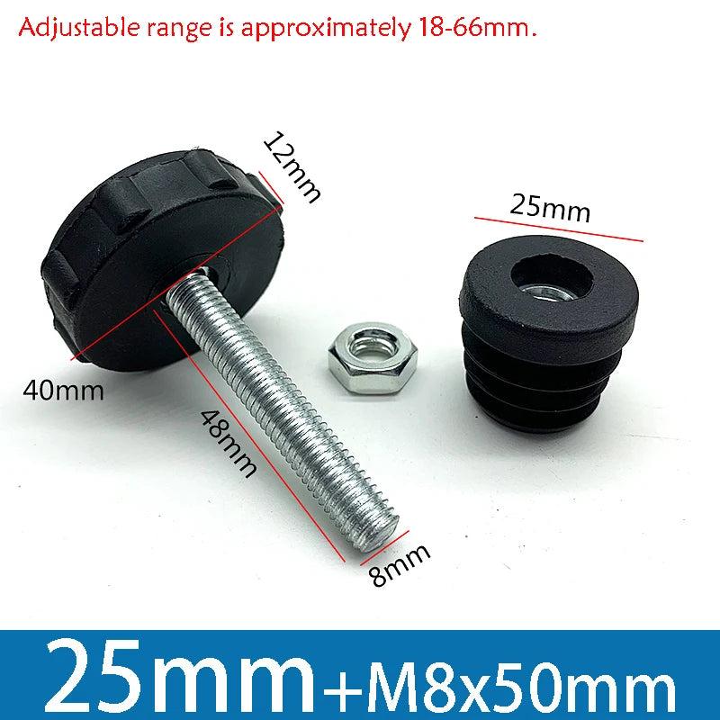 1-10Pcs Table Leg Plug With Nut and Adjustable Feet M8/M0x50/100mm Black Square/Round Furniture Rack Height Adjustable Foot Cup