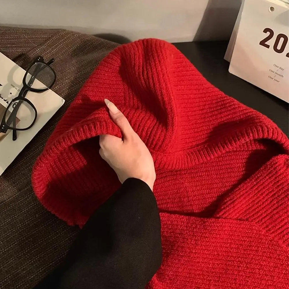 Winter Hats for Women Knitted Polyester Hooded Scarf Hat for Women Balaclava Knit Skull Cap Beanie Hat