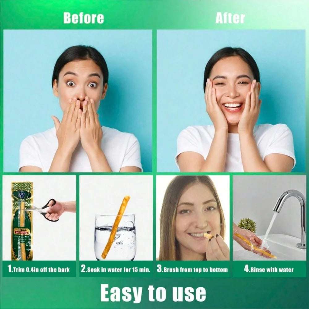 3 Mixed Flavors Miswak Sticks Toothbrush - Natural Arabic Plants For Healthy Teeth , Fresher Breath ( Mint & Original & Clove )