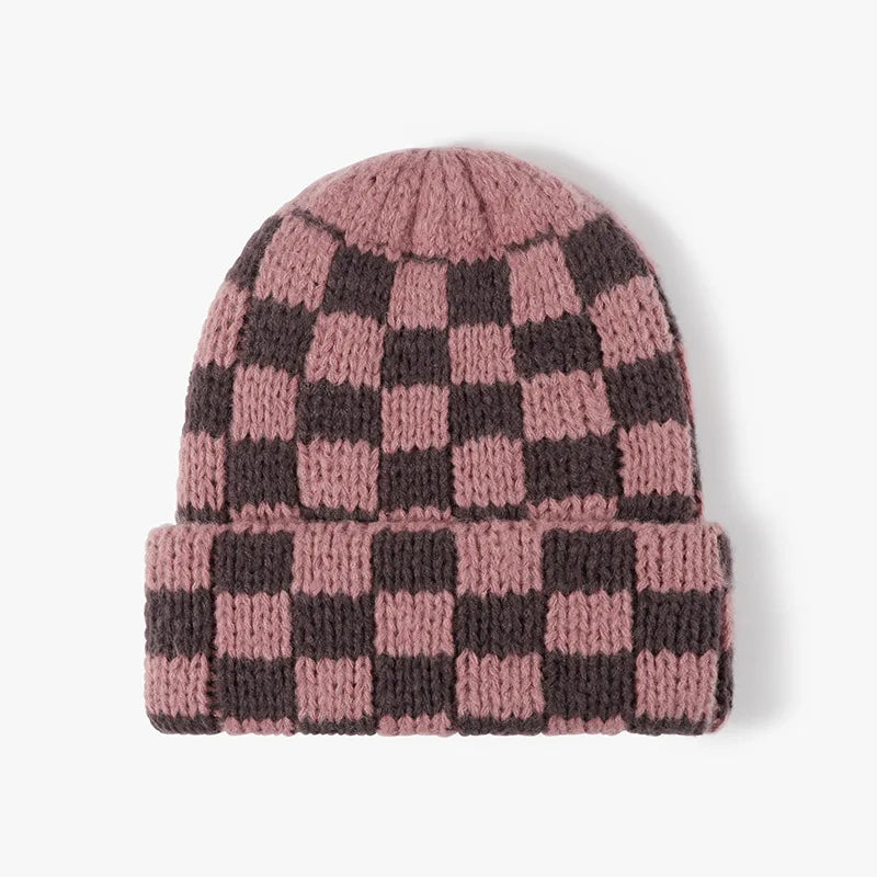 Winter Hats for Woman New Men Beanie Knitted Hat Girl Black White Check Plaid Chess Beanie Gorros Warm Bonnet Ladies Casual Cap