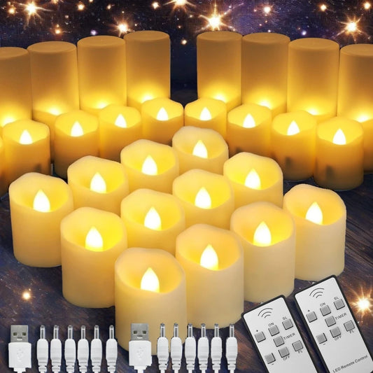 USB Rechargeable Flameless Candles With Remote Timer LED Votive Candles 6PC Battery Operated Tea Lights for Table Wedding Decor