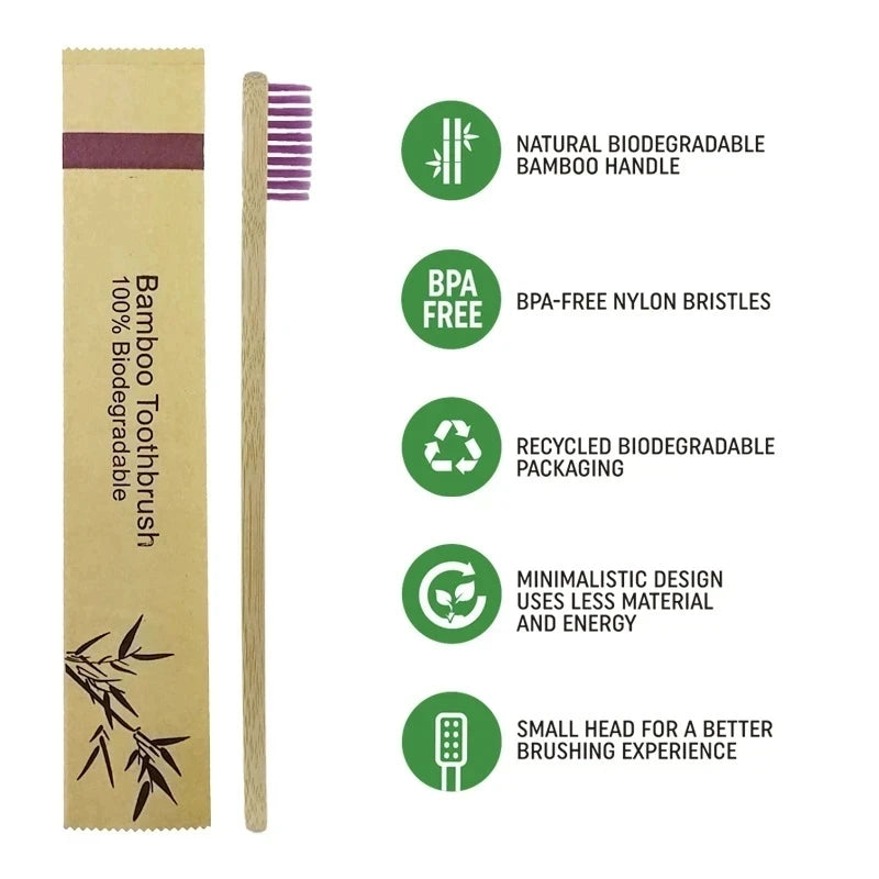 10Pcs Bamboo Toothbrush Eco Friendly Wooden Tooth Brush Soft Bristle Tip Charcoal Adults Oral Care Toothbrushes Hotel Travel