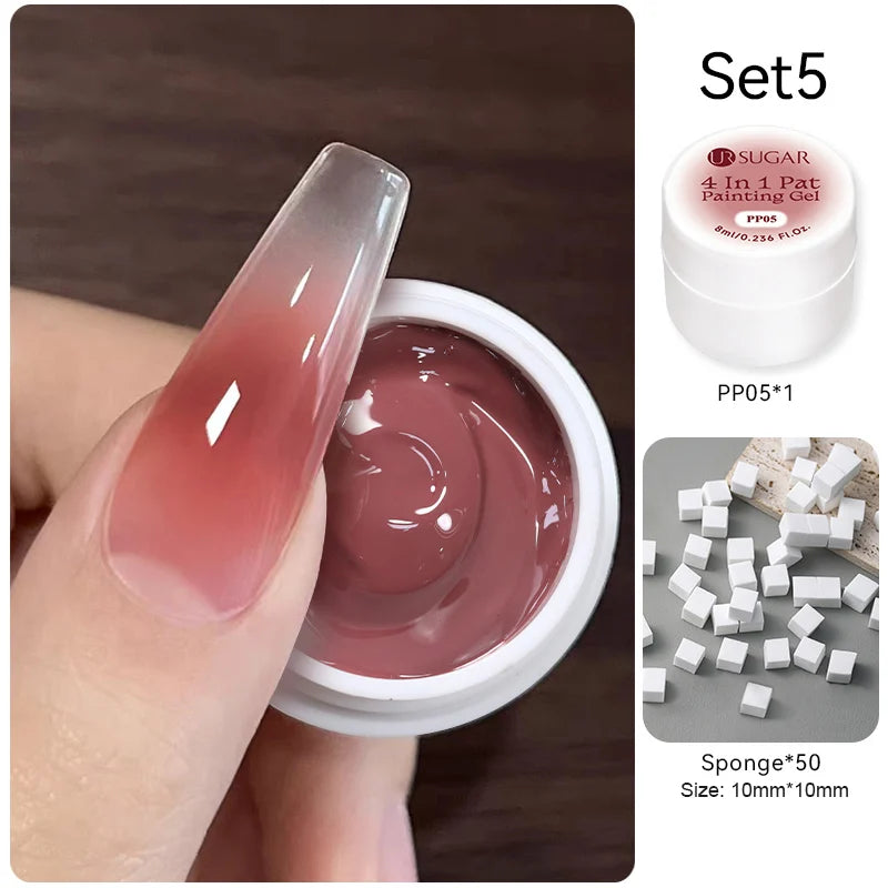 UR SUGAR 1/2Pcs White Pat Painting Gel Nail Polish 4 In 1 Gradient French Cover Edge Lines Nail Stamping Pattern Nail Diy Pattin