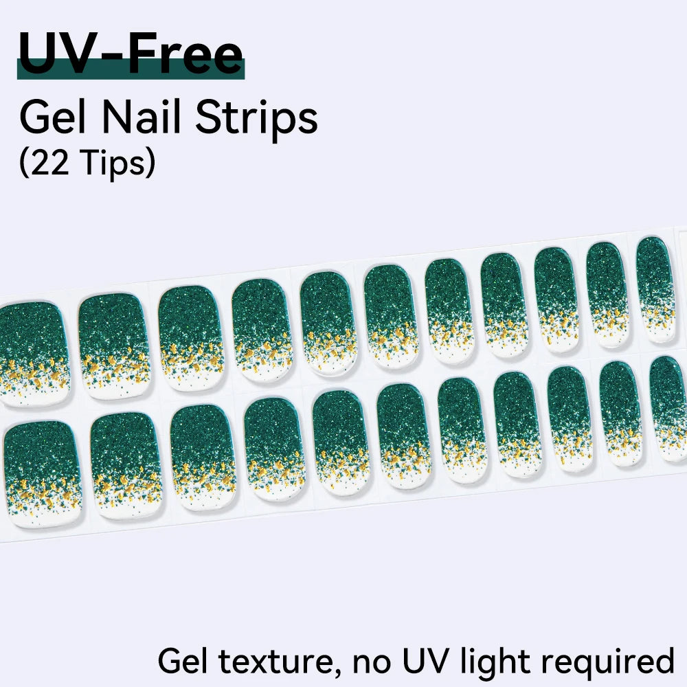 UV FREE Fully Cured Gel Nail Strips 16/22 Tips Self Adhesive Gel Nail Stickers DIY Nail Art Manicure DON'T NEED UV LAMP