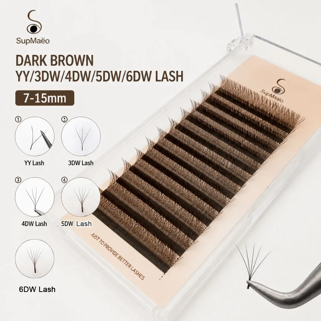 Supmacio Brown Eyelashes W Shaped Eyelash Extensions 2D 3D 4D 5D 6D Premade Fans Lahses Soft Natural Individual Lahesh